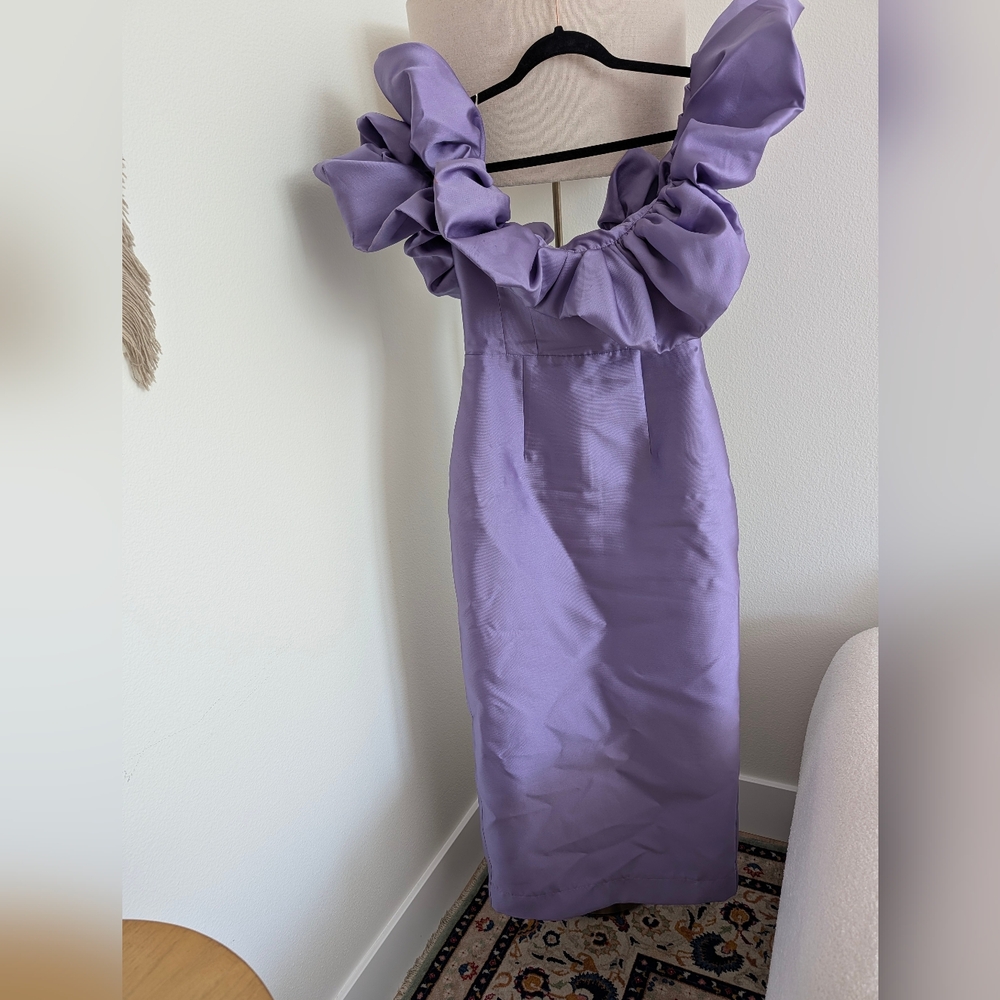 Alemais Purple Ruffle Midi Dress